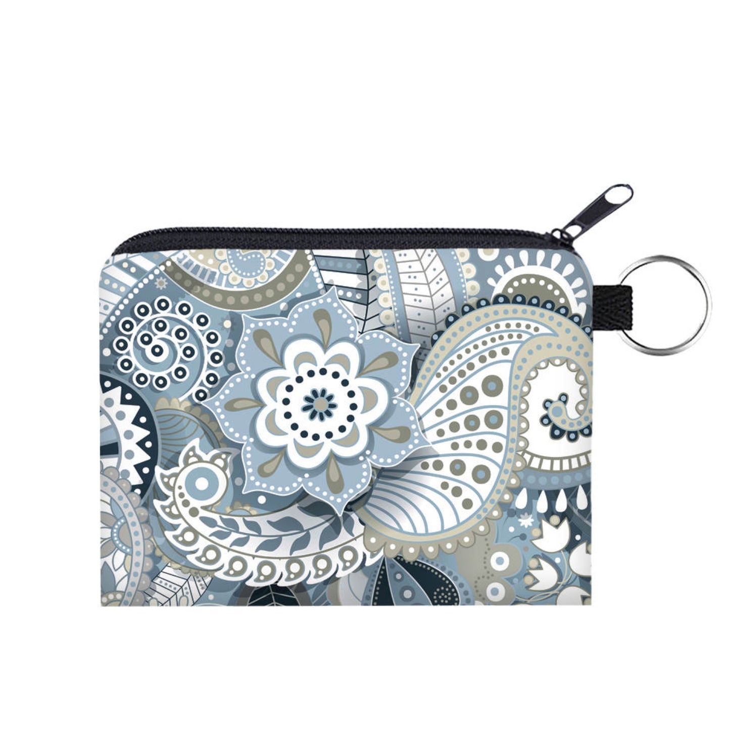 Paisley Grey Blue - Water-Resistant Mini Pouch w/ Keyring