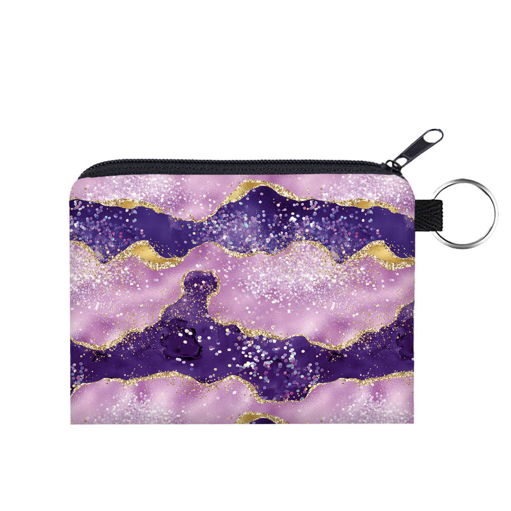 Lighter Purple Gold Sparkle Waves - Water-Resistant Mini Pouch w/ Keyring
