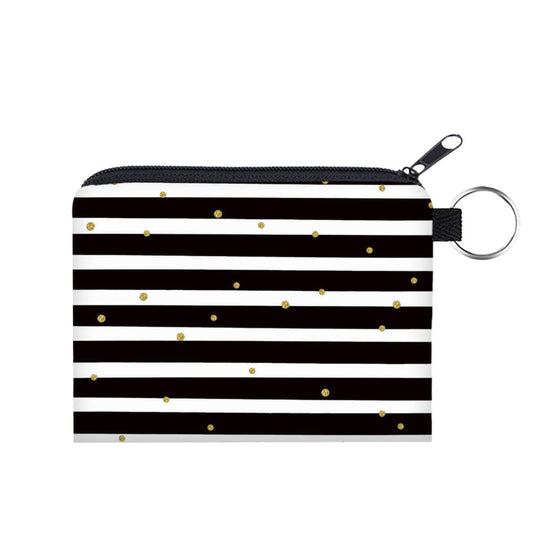 Stripe Black Gold Dots  - Water-Resistant Mini Pouch w/ Keyring