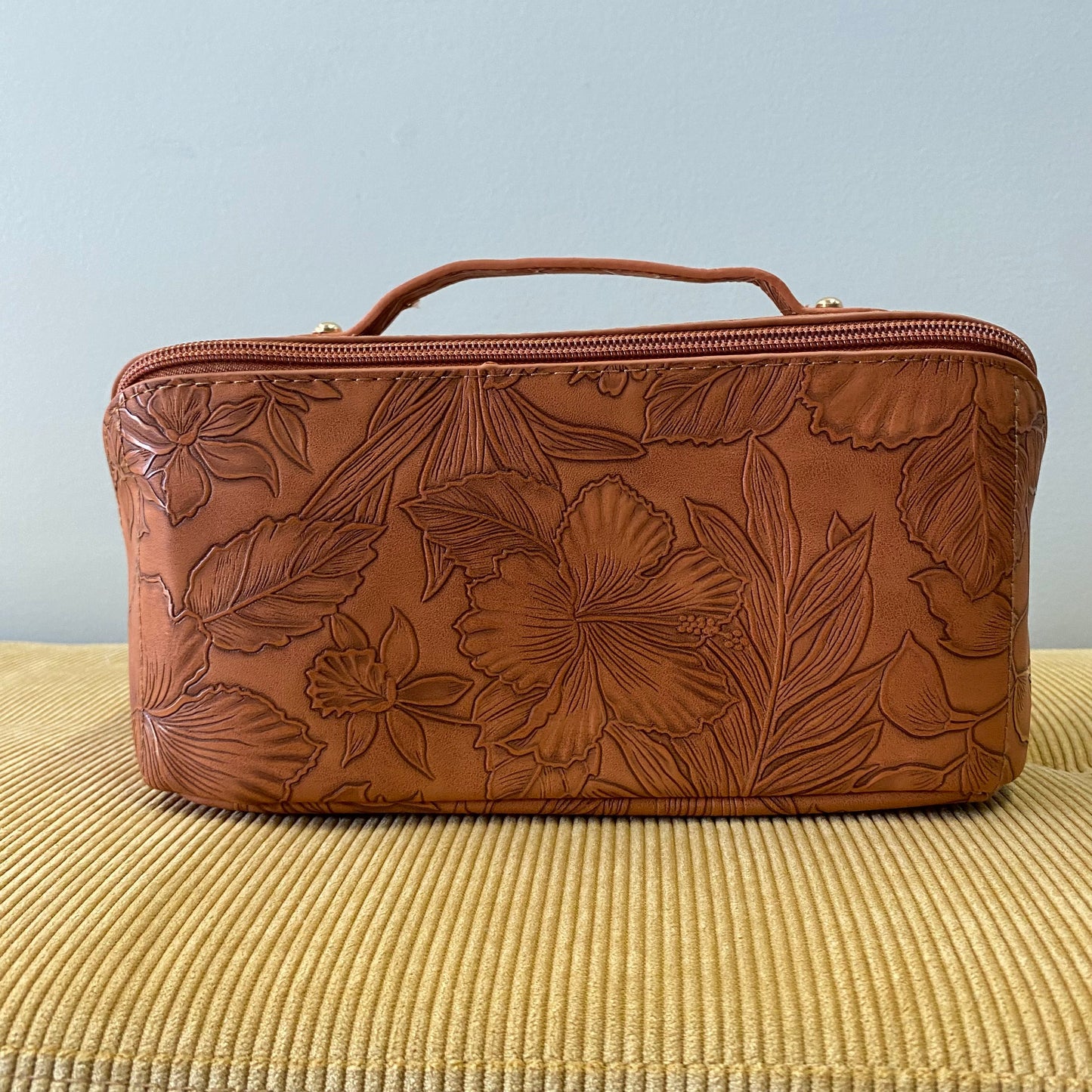 Oversized Lay Flat Cosmetic Bag - Embossed Flora