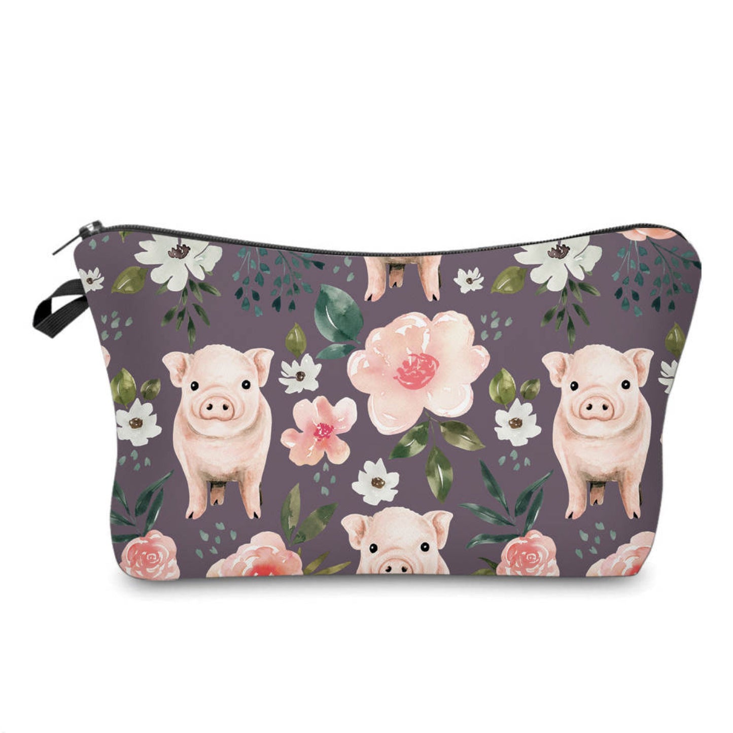 Floral Pigs on Deep Purple - Water-Resistant Multi-Use Pouch