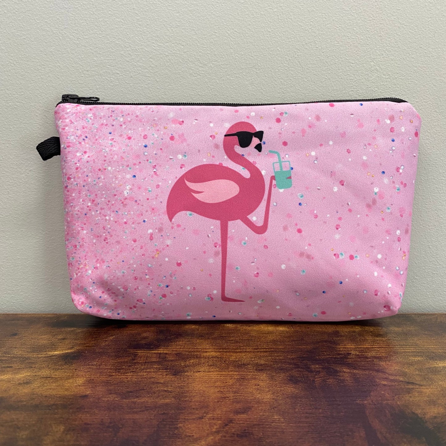 Flamingo With Drink - Water-Resistant Multi-Use Pouch