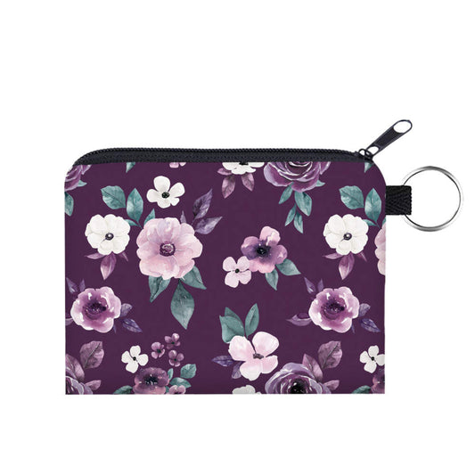 Floral Purple - Water-Resistant Mini Pouch w/ Keyring