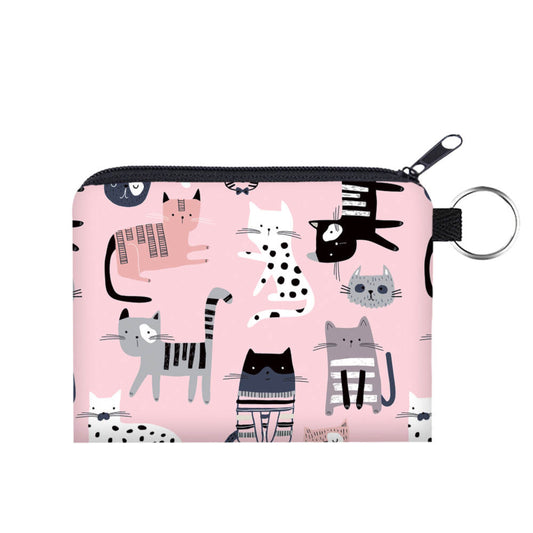 Cats on Pink - Water-Resistant Mini Pouch w/ Keyring