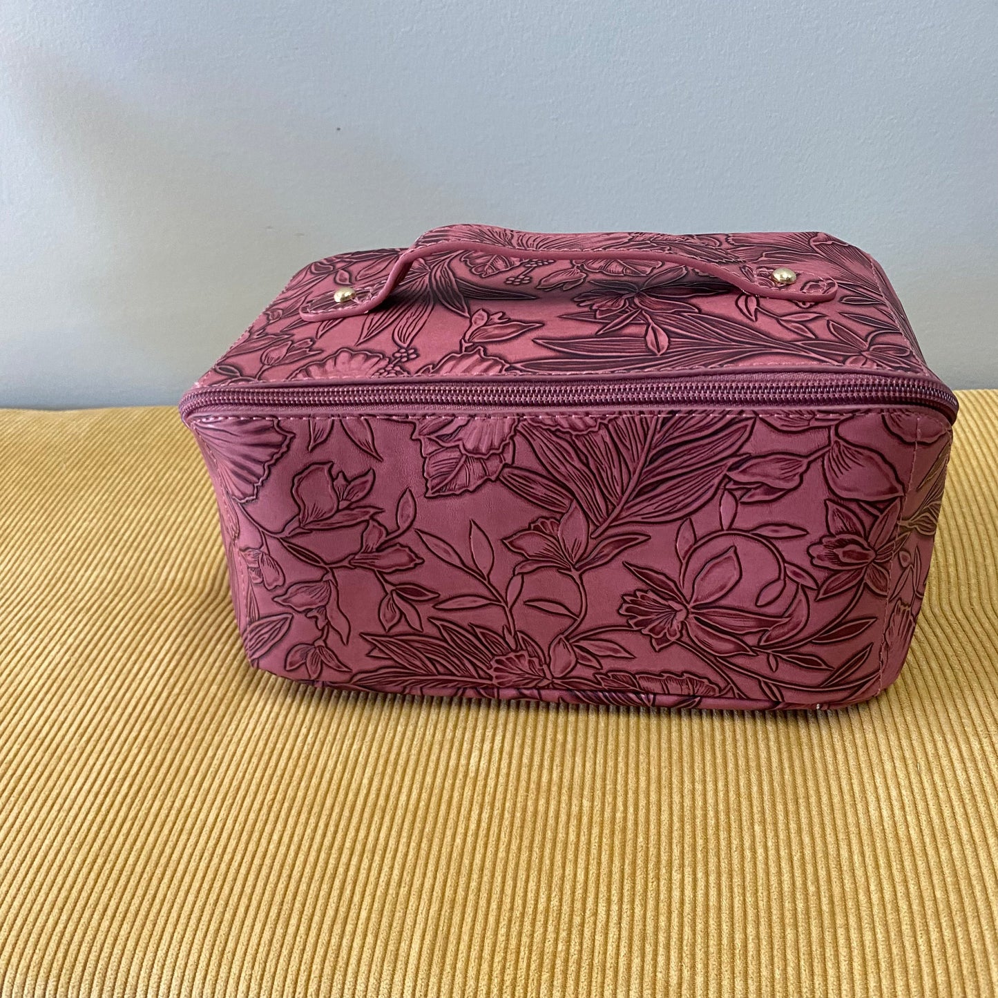 Oversized Lay Flat Cosmetic Bag - Embossed Flora