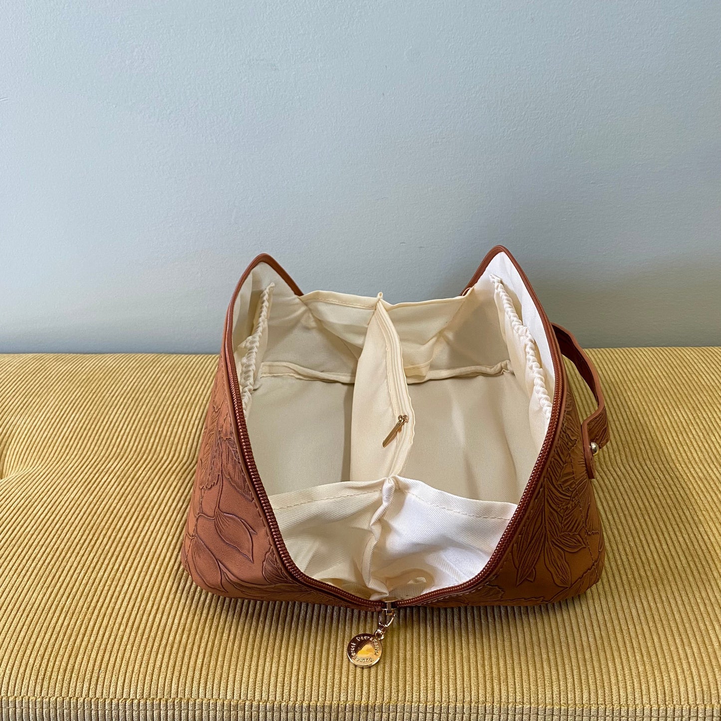 Oversized Lay Flat Cosmetic Bag - Embossed Flora