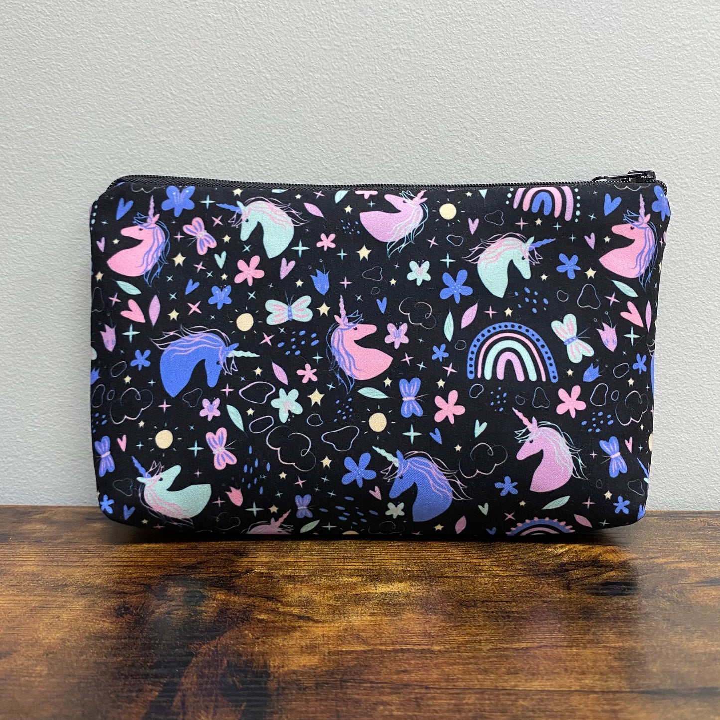 Unicorn Doodles on Black - Water-Resistant Multi-Use Pouch