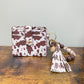 Silicone Bracelet Keychain with Brown Cow Print Scalloped Card Holder