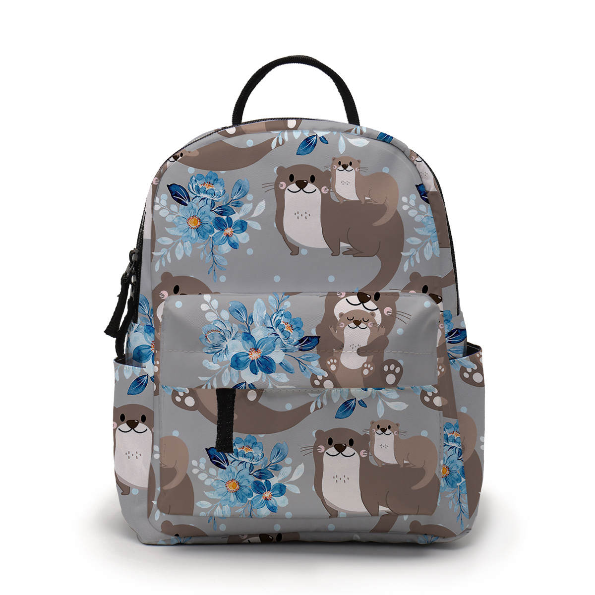 Otter Blue Floral - Water-Resistant Mini Backpack