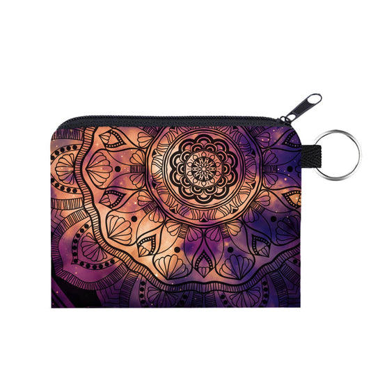 Mandala Purple Orange  - Water-Resistant Mini Pouch w/ Keyring