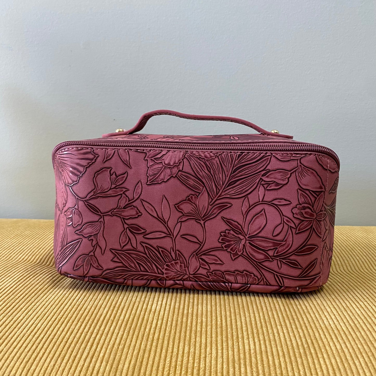 Oversized Lay Flat Cosmetic Bag - Embossed Flora