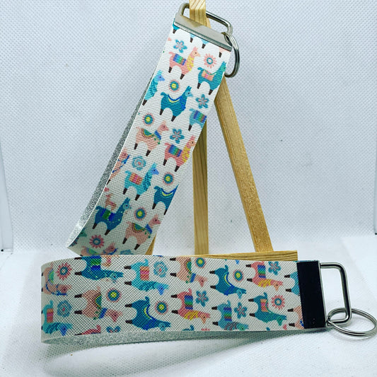 Llamas Faux Leather Wristlet Keychain