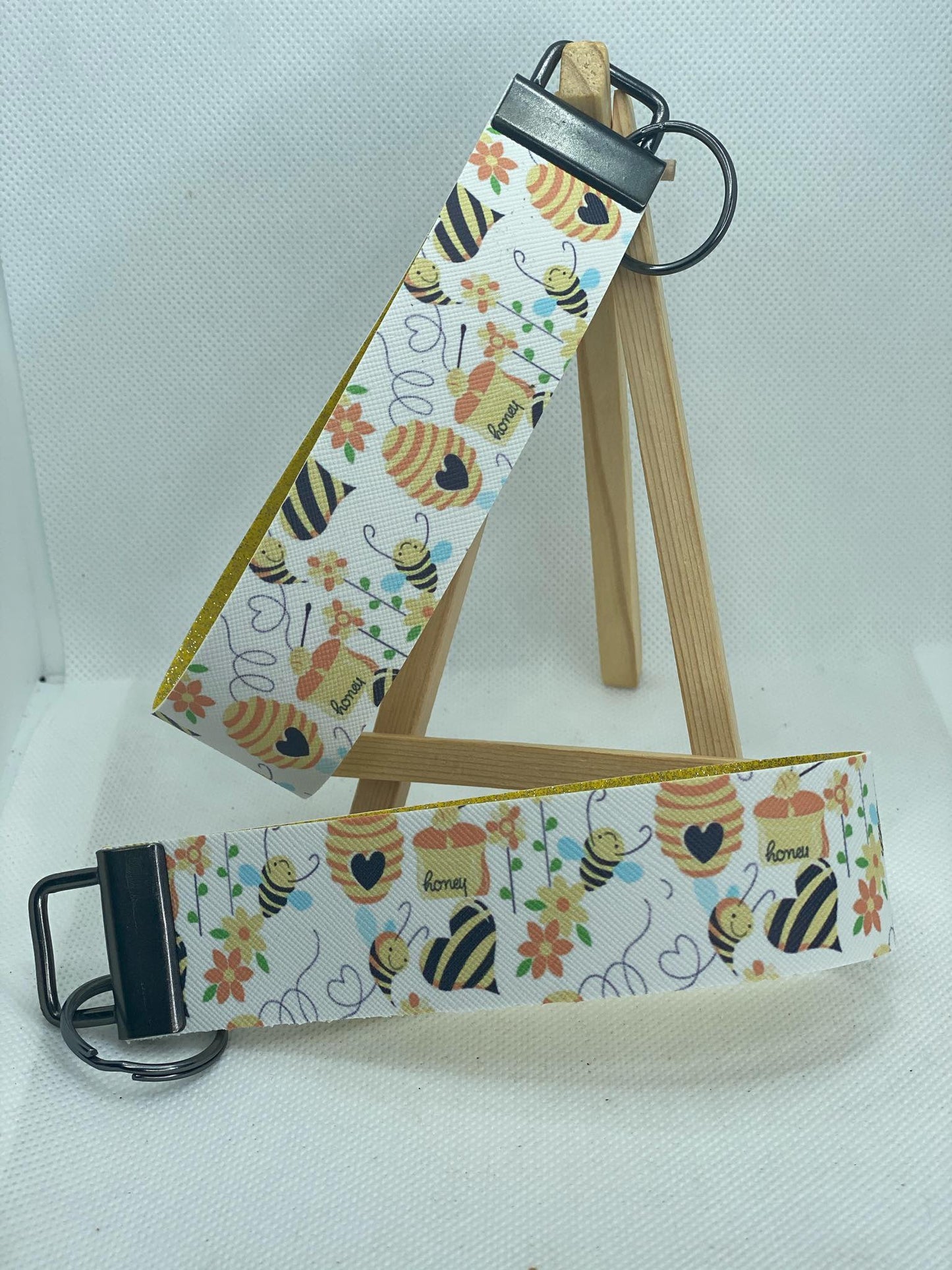 Honey Bee - Bee Keeper - Honey Bee - Faux Leather Wristlet Keychain