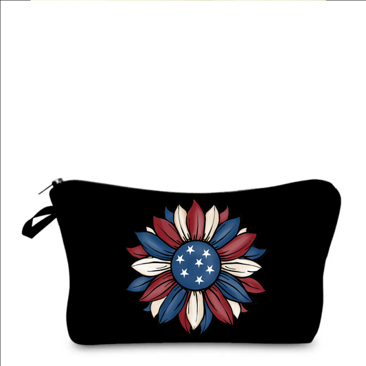 Patriotic Sunflower - USA - July 4th - Americana - Water-Resistant Multi-Use Pouch