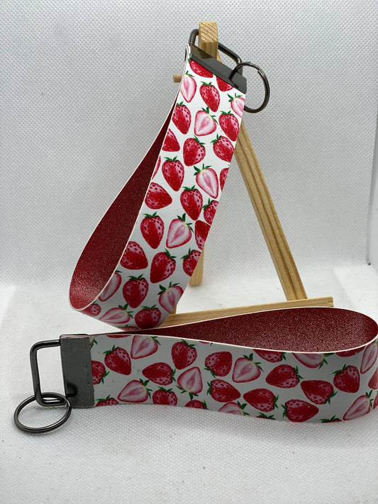 Strawberry Faux Leather Wristlet Keychain