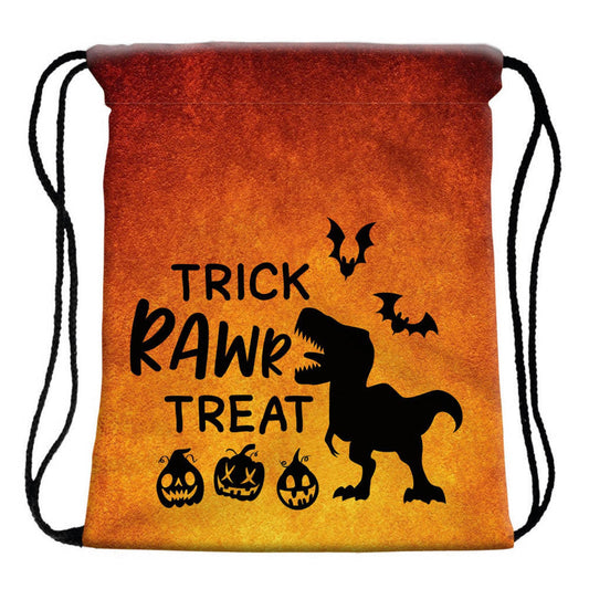 Trick Rawr Treat - T Rex - Trick or Treat - Water Resistant Drawstring Bag - Backpack
