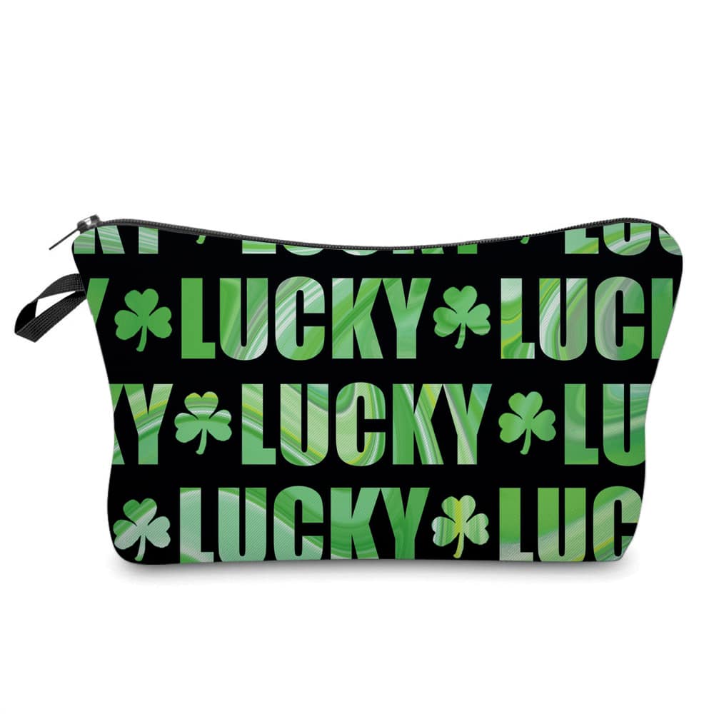 Lucky Shamrocks on Black - Water-Resistant Multi-Use Pouch