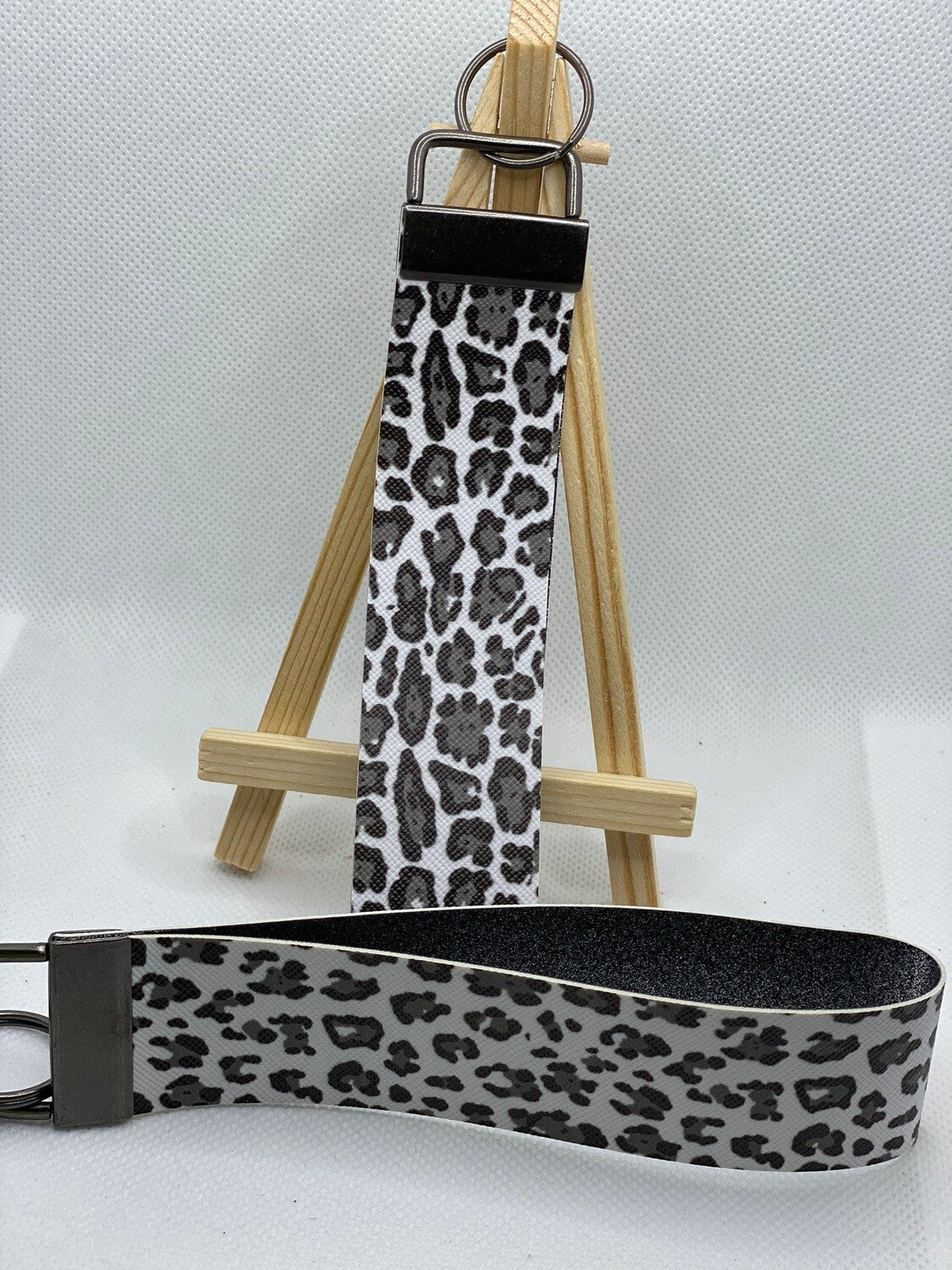 Grey/Black Animal Print Print Faux Leather Wristlet Keychain