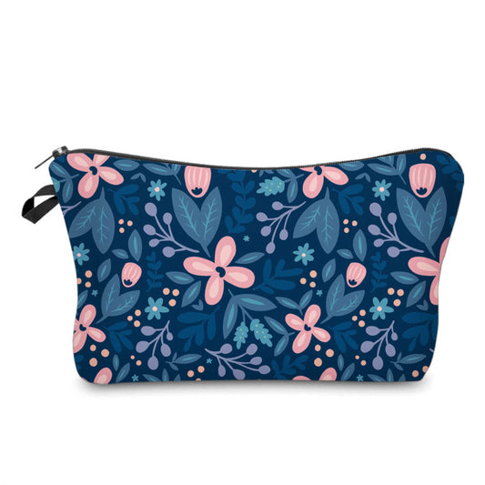 Floral Navy Blue Pink - Water-Resistant Multi-Use Pouch