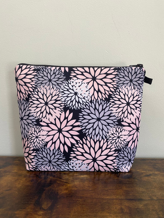 Floral Pink Black Dahlia - Water-Resistant Multi-Use XL Pouch