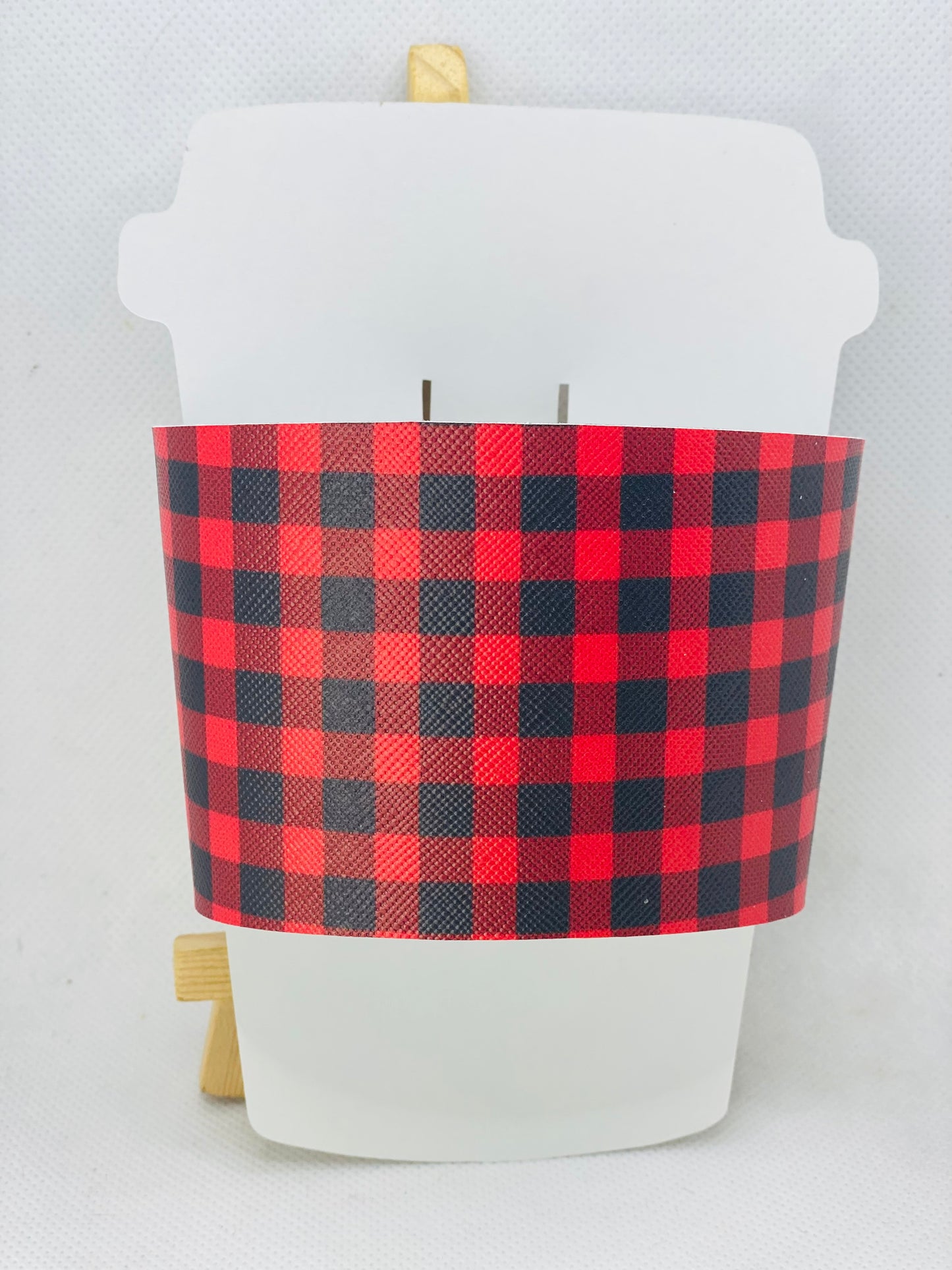 Red Buffalo Plaid - Hot Cup Coozie Sleeve - Faux Leather Drink Sleeve