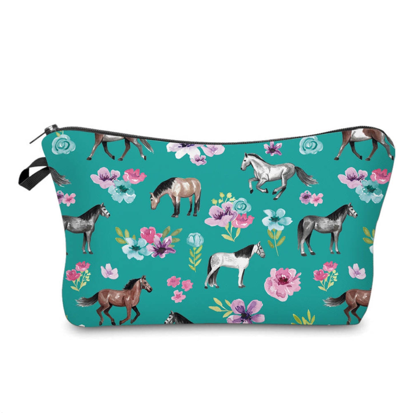 Horses & Floral Teal - Water-Resistant Mini Backpack & Pouch Set