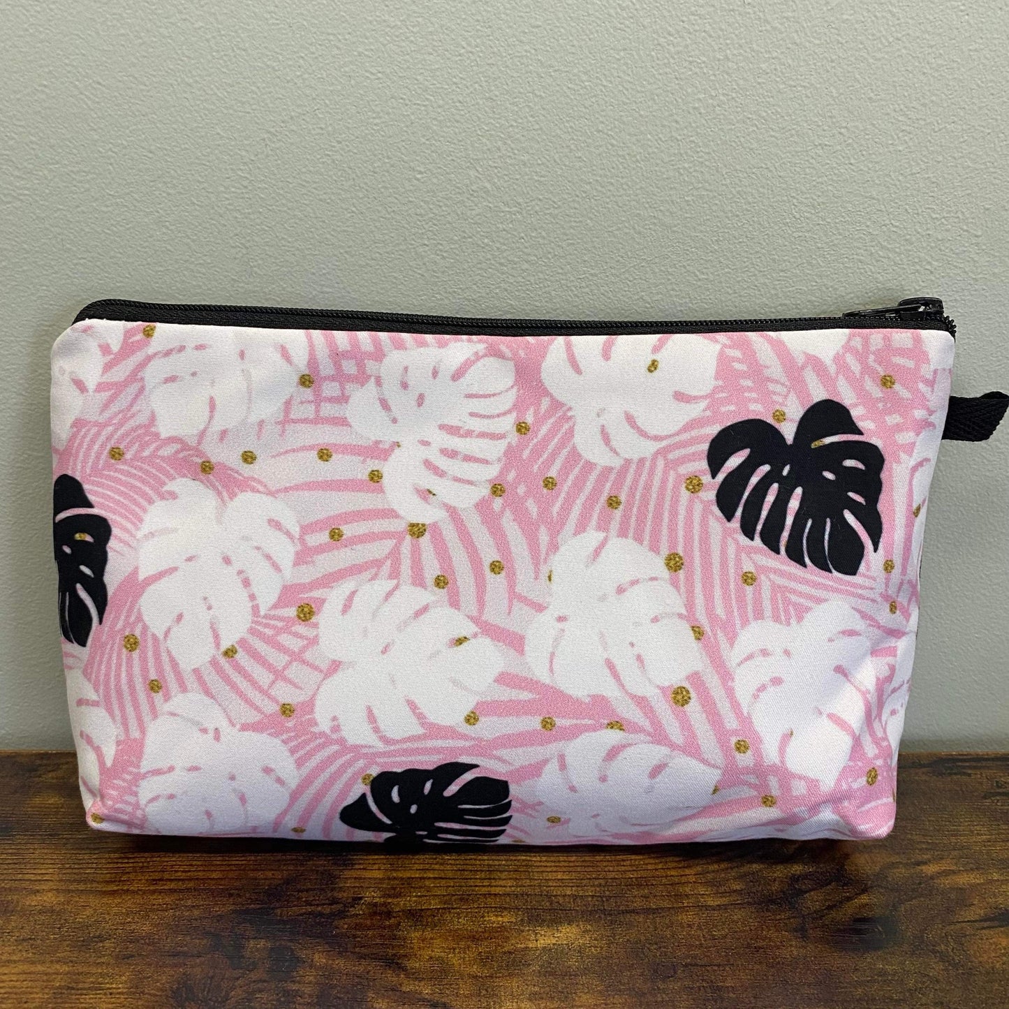 Pink Black Leaf Monstera - Water-Resistant Multi-Use Pouch