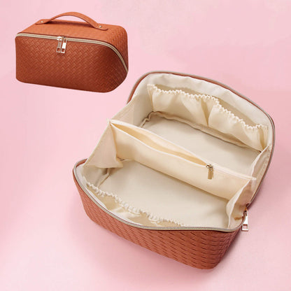 Woven Solids Oversized Lay Flat Cosmetic Bag