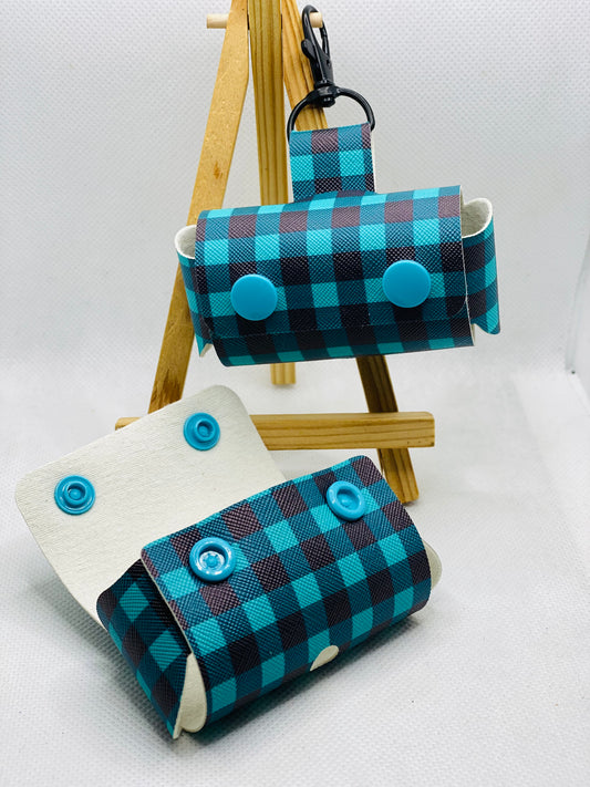 Teal and Black Buffalo Plaid Doggy Waste Bag Holder - Leash Companion - Faux Leather Doggy Waste Bag Holder/Dispenser