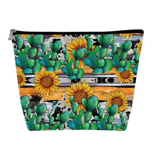 Cactus Sunflower Cow Wood - Water-Resistant Multi-Use XL Pouch