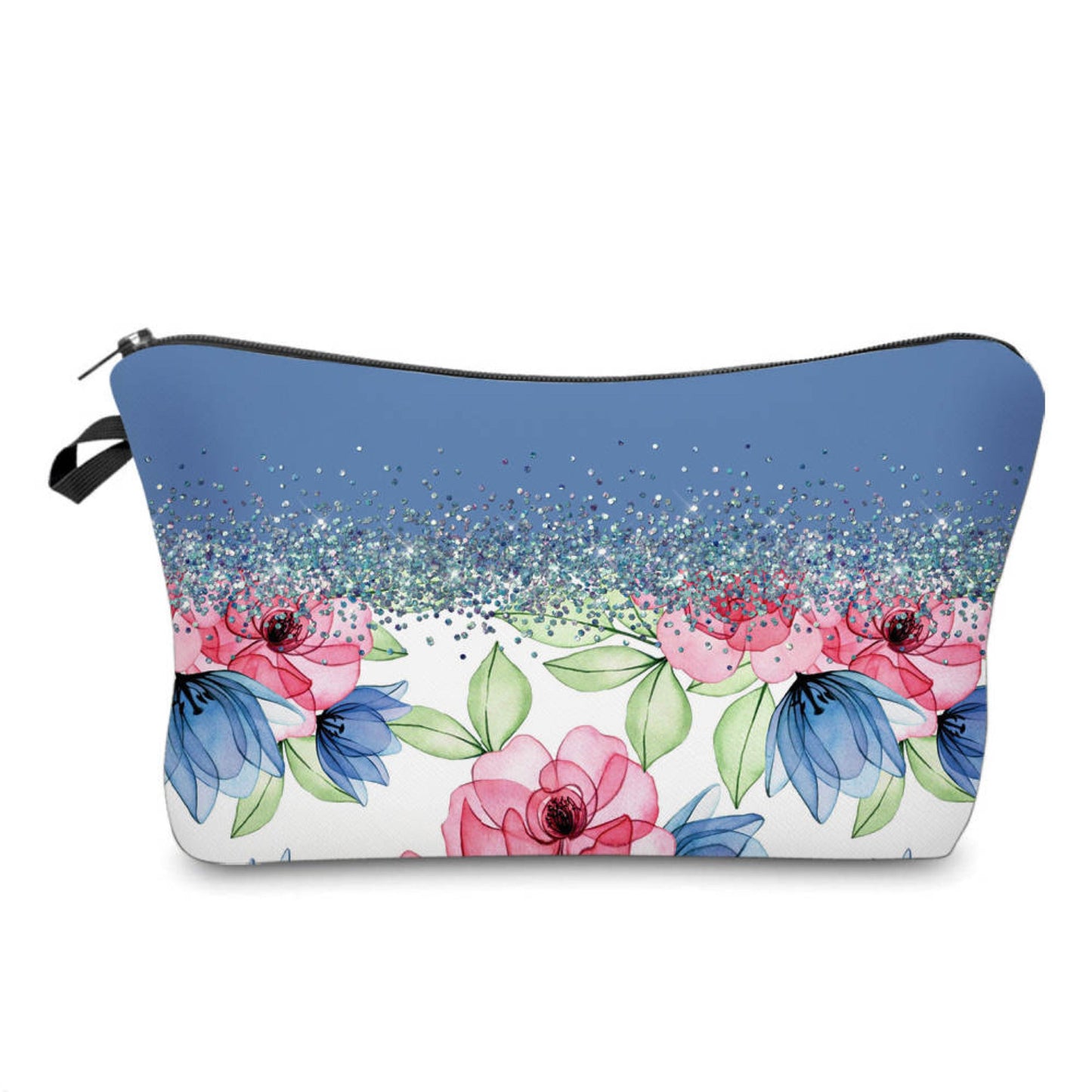 Floral Ombré Blue Glitter - Water-Resistant Multi-Use Pouch