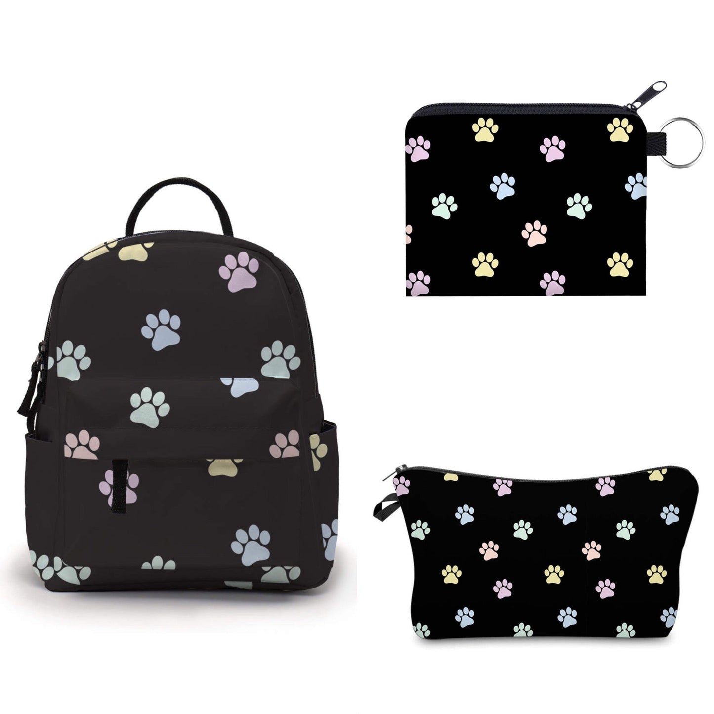 Pastel Paw Print - Water-Resistant Mini Backpack & Pouches Set