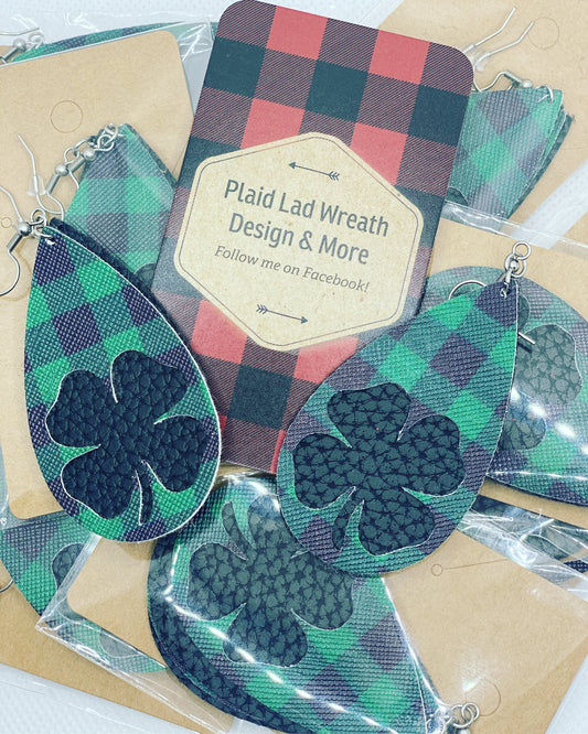 2.5" Faux Leather 2 Layer Holiday Earrings - St. Patrick's Day! - Clover Cutout - Shamrock Cutout