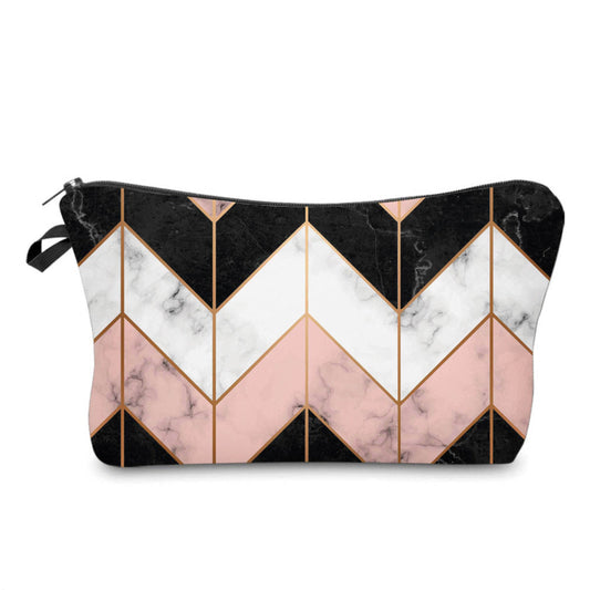 Marble Chevron Black White Pink - Water-Resistant Multi-Use Pouch