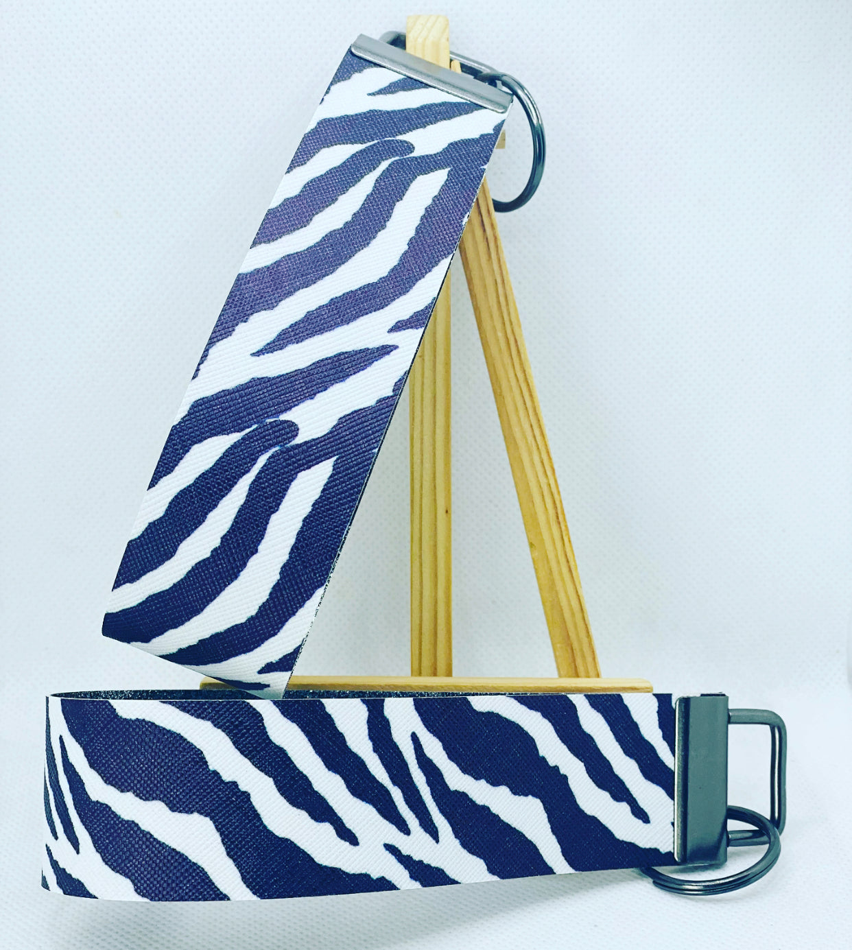 Zebra Stripes Faux Leather Wristlet Keychain