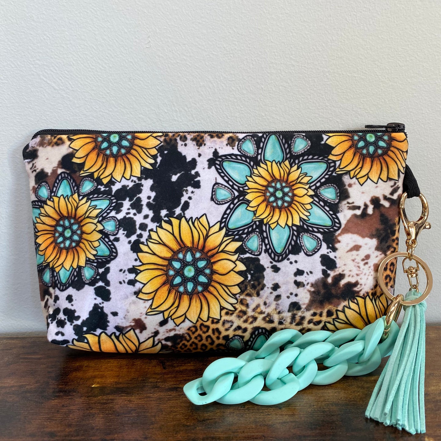 Turquoise Sunflower - Water-Resistant Multi-Use Pouch