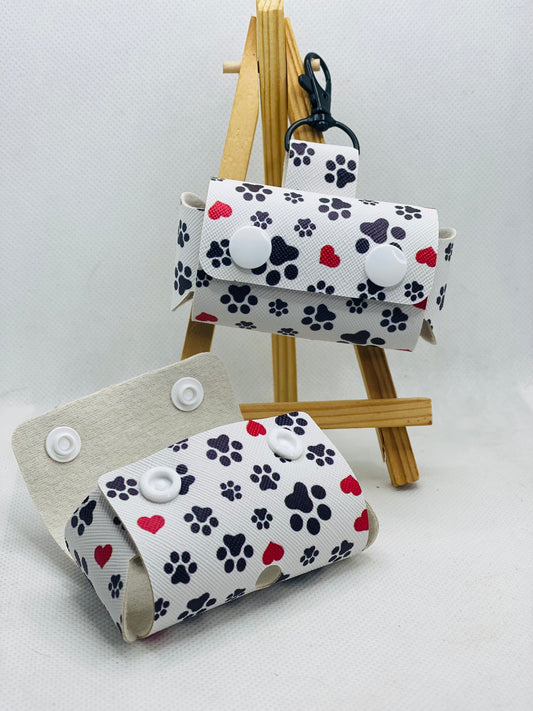Paws & Hearts Doggy Waste Bag Holder - Leash Companion - Faux Leather Doggy Waste Bag Holder/Dispenser