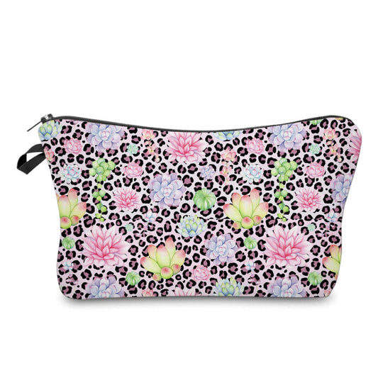 Succulents & Pink Animal Print  - Water-Resistant Multi-Use Pouch