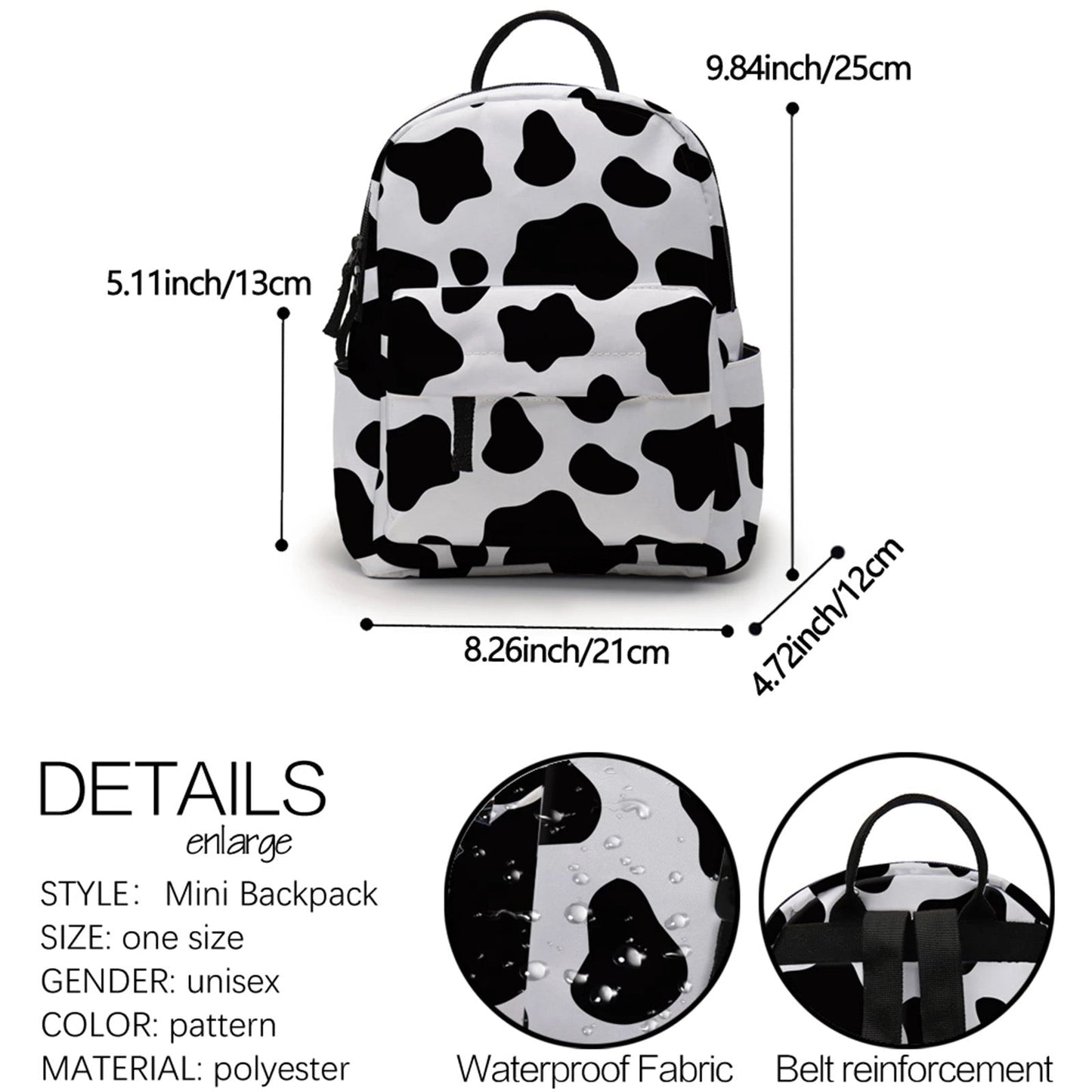 Cow Print - Water-Resistant Mini Backpack