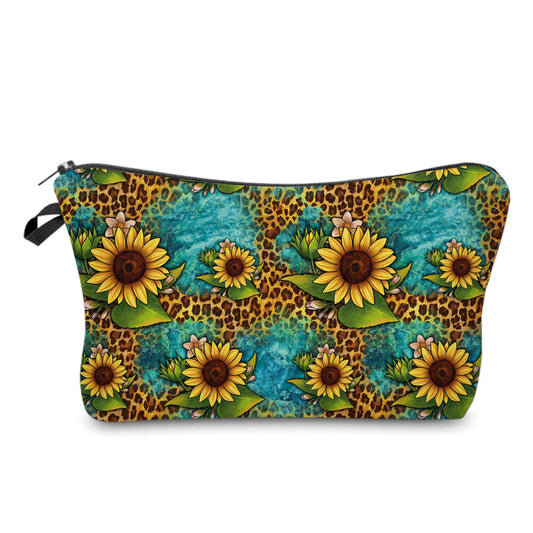 Animal Print Sunflower Leaves Blue - Water-Resistant Multi-Use Pouch