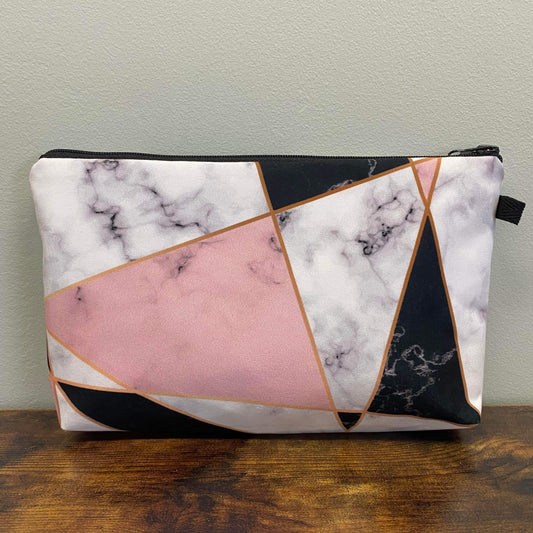 Marble Geometric White Black Pink - Water-Resistant Multi-Use Pouch