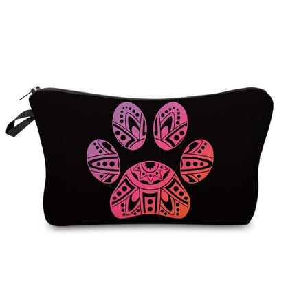 Black Pink Paw Print Mandala - Water-Resistant Multi-Use Pouch