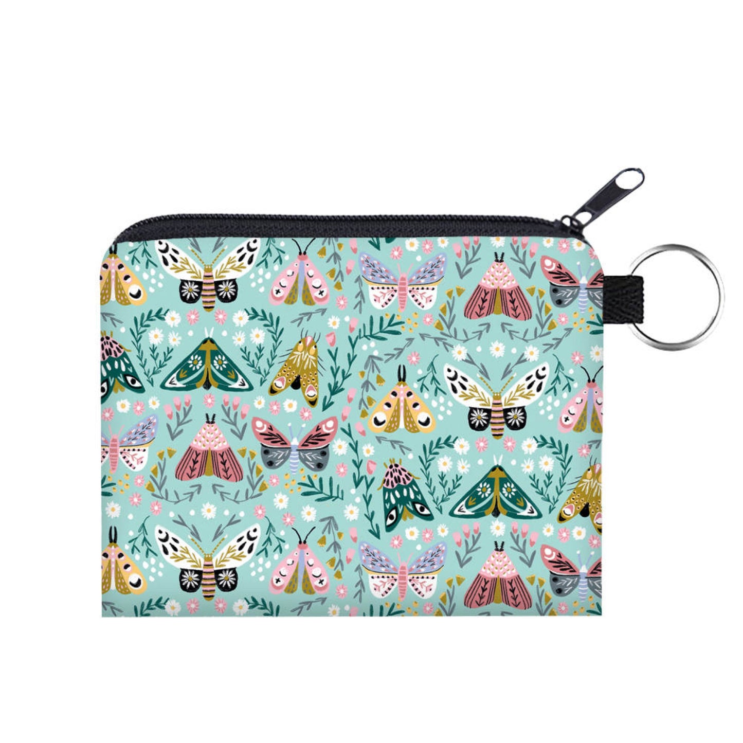 Butterfly Moth on Mint - Water-Resistant Mini Pouch w/ Keyring