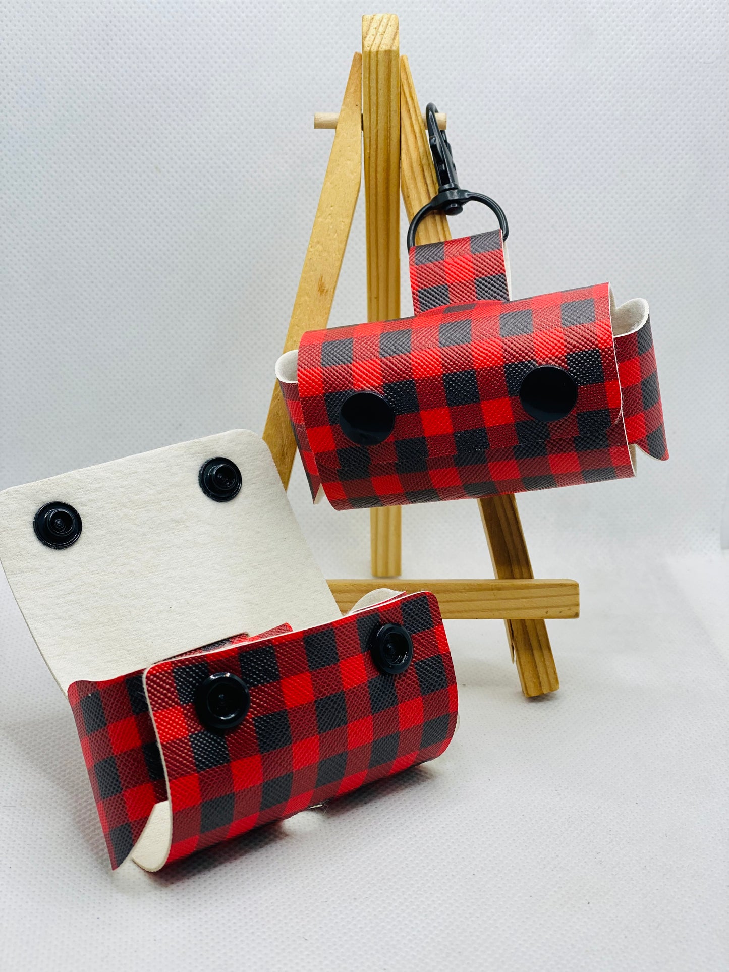 Red and Black Buffalo Plaid Doggy Waste Bag Holder - Leash Companion - Faux Leather Doggy Waste Bag Holder/Dispenser