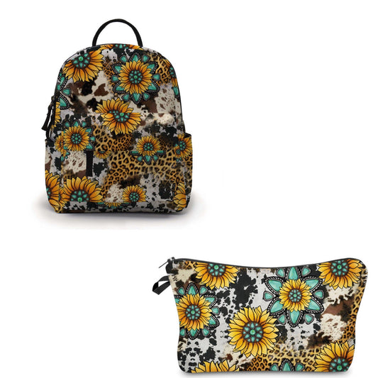 Turquoise Sunflower - Water-Resistant Multi-Use Pouch & Mini Backpack SET