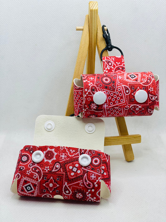 Red Bandana Doggy Waste Bag Holder - Leash Companion - Faux Leather Doggy Waste Bag Holder/Dispenser
