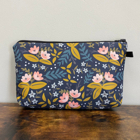 Floral Charcoal Mustard Pink - Water-Resistant Multi-Use Pouch