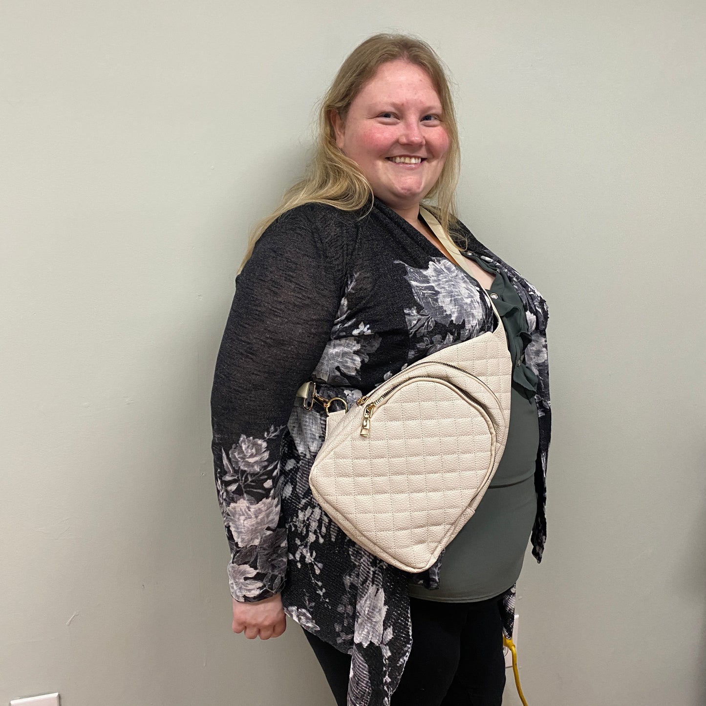 The Faux Leather Quilted Sling Crossbody - Cream