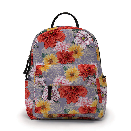 Floral Purple Red Yellow - Water-Resistant Mini Backpack