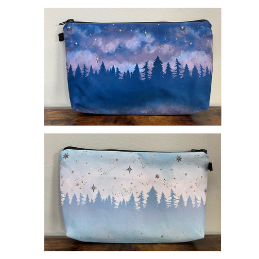 Light Blue Dark Blue Trees - Water-Resistant Multi-Use Pouch